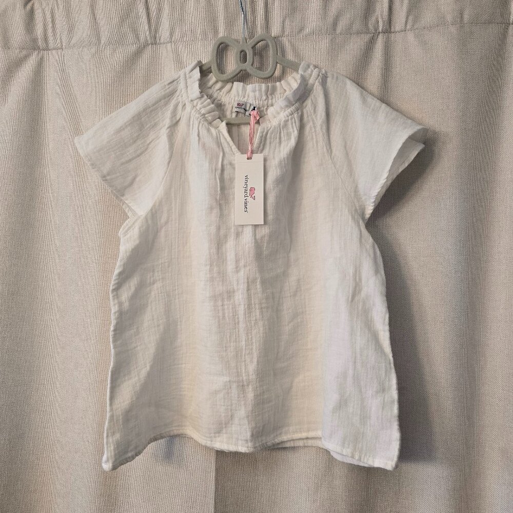 NWT  girl Vineyard vines double gaze ruffle neck top white size L